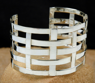 Preview: Extravagante Silber 925 Armspange - Gitter Muster